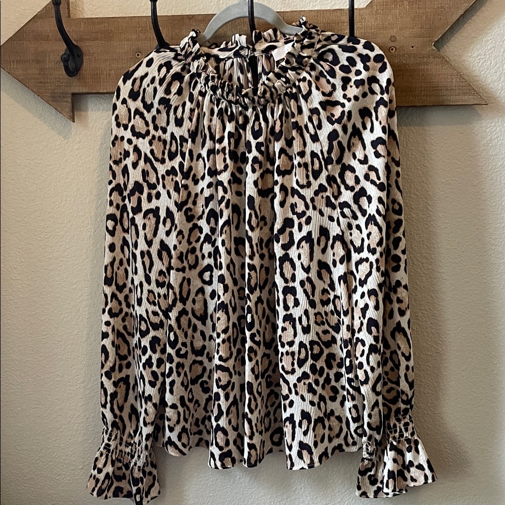LOFT Animal Print Blouse - Black and Cream